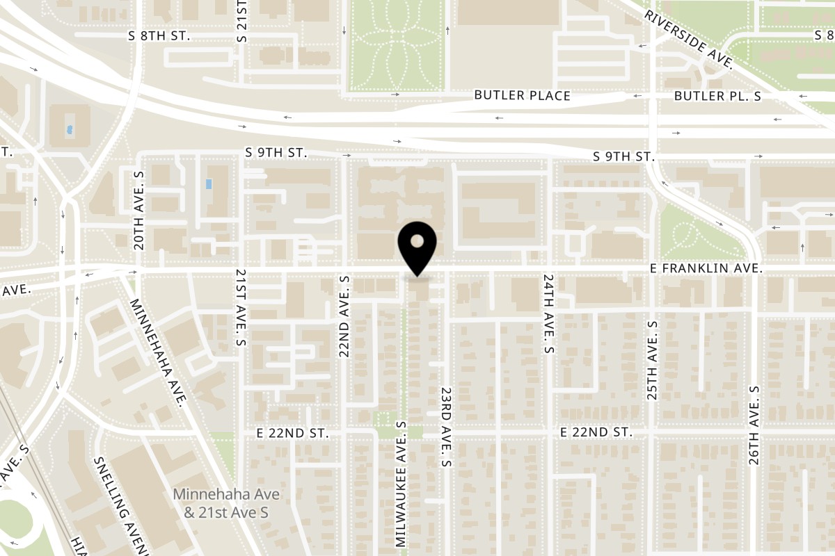 Map showing the location of Loyaltea's Cafè on 2223 E Franklin Ave in Minneapolis